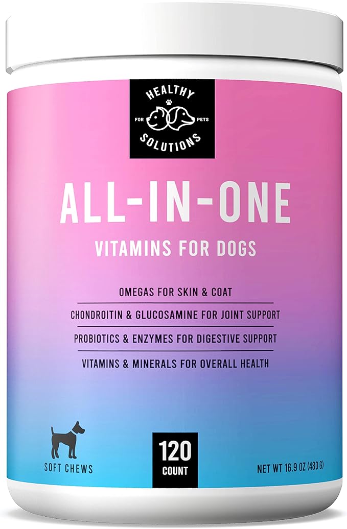 All-in-One Dog Vitamins & Supplements - Dog Multivitamin Supplement for Joint Support, Digestion, Skin, & Coat - Plus Omega-3, 6, 9 - Ultimate Daily Vitamin for Dogs - Made in USA, 120 Soft Chews