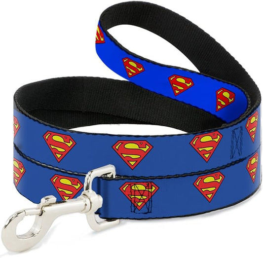 Buckle-Down Dog Leash Superman Shield Blue Available In Different Lengths And Widths For Small Medium Large Dogs and Cats, 6 Feet Long - 1" Wide