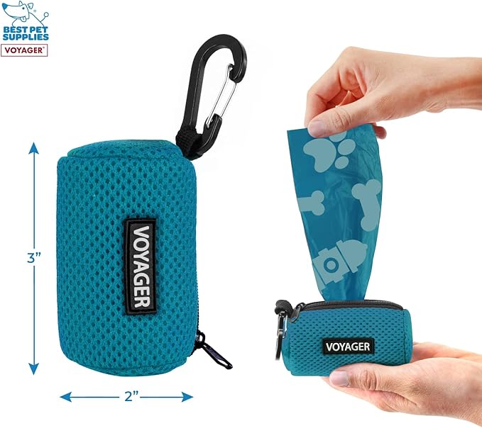 Best Pet Supplies 2-Pack Dog Poop Bag Holder Leash Attachment, Color, Reusable Mesh Dispenser Pouch for Travel, Walking, Park, and Outdoor Use, Soft and Durable with Clip-On - Mesh Turquoise