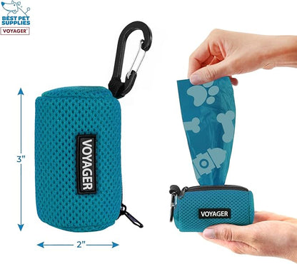 Best Pet Supplies 2-Pack Dog Poop Bag Holder Leash Attachment, Color, Reusable Mesh Dispenser Pouch for Travel, Walking, Park, and Outdoor Use, Soft and Durable with Clip-On - Mesh Turquoise