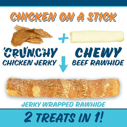 Chicken On A Stick Crunchy & Chewy Chicken Jerky Wrapped Rawhides for Large Dogs, Made in The USA 2-in-1 Dog Treats for Large Dogs, Mega Size 1 Ct