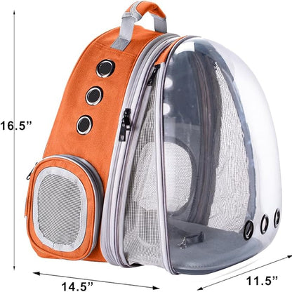 Expandable Cat Backpack Carrier, Fit up to 20 lbs, Space Capsule Astronaut Bubble Window Pet Backpack for Large Cat and Small Puppy (Orange, Front Extension)