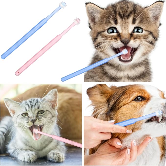 2 Pack Small Dog Toothbrush,360 Degree Silicone Cat Toothbrush Pet Dental Care Dog Oral Hygiene Deep Clean Pet Teeth Cleaning Kit Soft Bristles Friendly to Gums, Easy to Handle, Fresh Breath - Medium