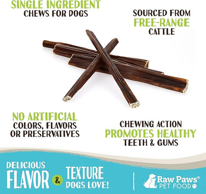Raw Paws Beef Gullet Sticks for Dogs, 6-inch, 10-ct - Free-Range Cows raised without Antibiotics or Added Hormones - Gullet Sticks for Small Dogs to Large Dogs - Beef Esophagus Dog Treats