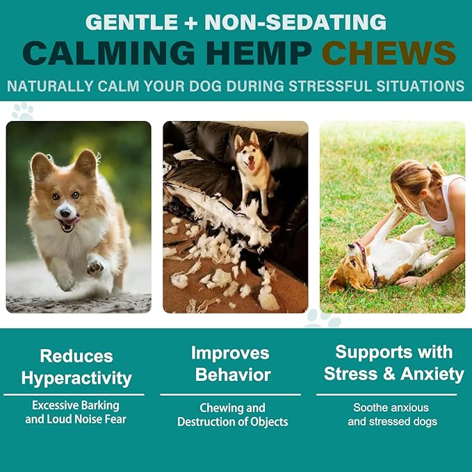 Hemp Calming Chews for Dogs 110 Count, Dog Calming Treats, Helps with Dog Anxiety, Separation, Barking, Stress Relief, Melatonin for Dogs, Sleep Calming Aid, for All Breeds & Sizes
