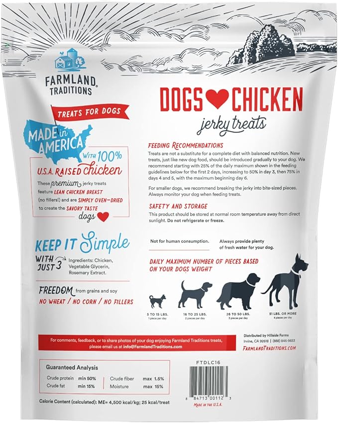 Farmland Traditions Filler Free Dogs Love Chicken Premium Jerky Treats for Dogs (2 lb)