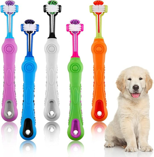 5 Pcs Three Sided Dog Toothbrush Dental Oral Care PET Dog Tooth Brush Dog Tooth Brushing Kit for Puppy Cat Cleaning Mouth Teeth Removing Bad Breath Tartar, 5 Colors