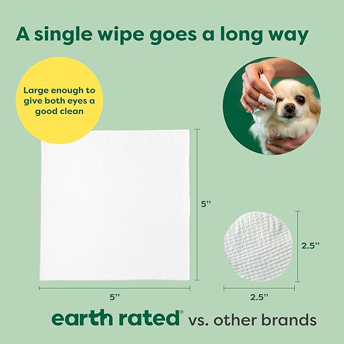 Earth Rated Pet Eye Wipes, Hypoallergenic Eye Wipes for Dogs & Cats to Remove and Reduce Tear Stains & Eye Discharge, Fragrance Free, 70 Count