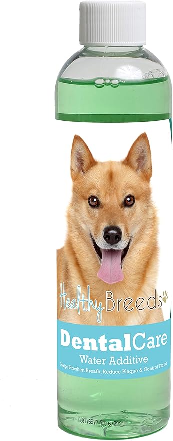 Healthy Breeds Dog Dental Care Water Additive for Finnish Spitz - Helps Freshen Breath, Reduce Plaque & Control Tartar - Mint Flavor - 8 oz