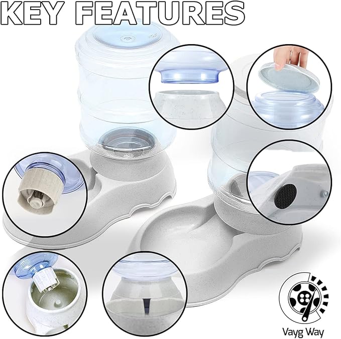 VaygWay Pet Feeder and Waterer – Self Dispensing Gravity Automatic Feeder - Food and Water Dispenser Set – Dog Cat Pet Food Bowl – 1 Gallon Feeder and 3.7 Waterer