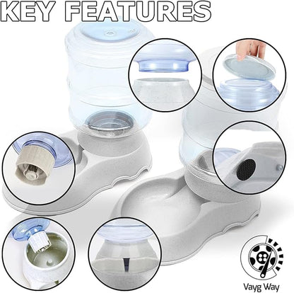 VaygWay Pet Feeder and Waterer – Self Dispensing Gravity Automatic Feeder - Food and Water Dispenser Set – Dog Cat Pet Food Bowl – 1 Gallon Feeder and 3.7 Waterer