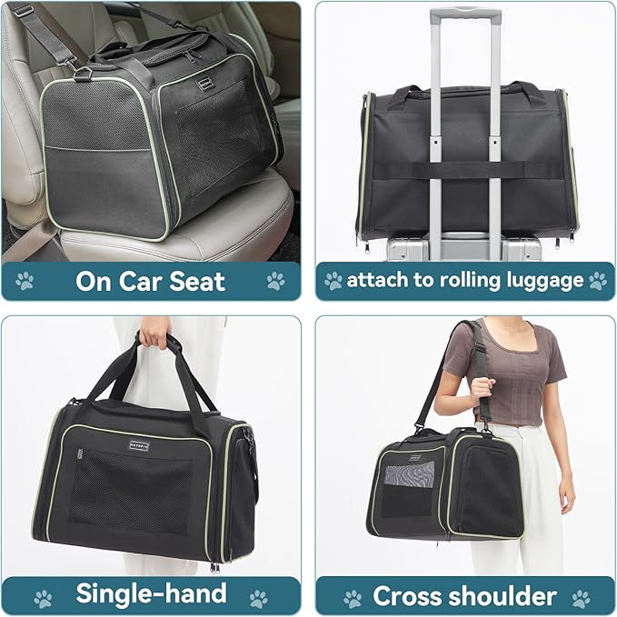 PETSFIT Large Cat Carrier, Dog Carrier, Pet Privacy Protection Travel Pet Carrier for Medium and Large Cats, Small Dogs, Puppies up to 25Lbs (Large, Black)