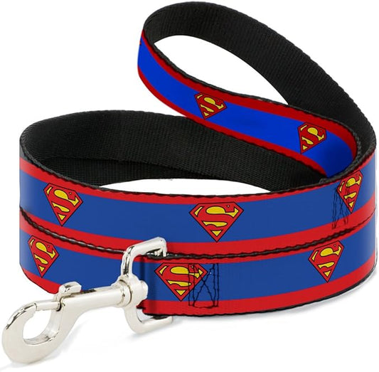 Buckle-Down Dog Leash Superman Shield Stripe Red Blue Available In Different Lengths And Widths For Small Medium Large Dogs and Cats, 6 Feet Long - 1" Wide
