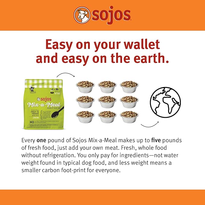 Sojos Mix-A-Meal Fruit & Veggie Pre-Mix Grain-Free Dog Food, 8 Pound Bag