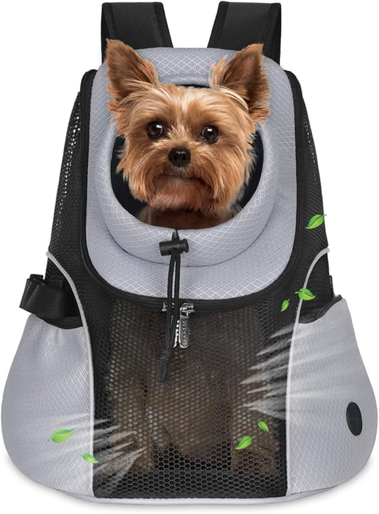 WOYYHO Pet Dog Carrier Backpack Small Dog Front Backpack Ventilated Mesh Dog Travel Back Pack with Safety Belt for Travel Hiking Cycling Outdoor Use (S (2-4.5 lbs), Black)