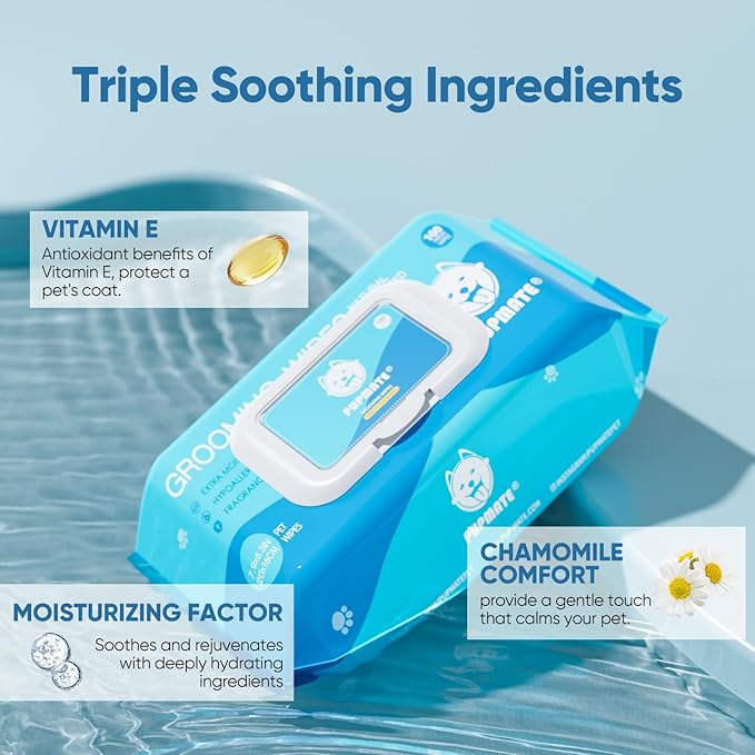 Natural Pet Grooming Wipes, 100 Fresh Counts, Extra Moist & Thick for Dogs & Cats, Puppies & Kittens set of 2