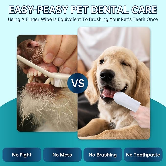 Teeth Cleaning Wipes for Dogs & Cats, 120 Counts Dental Wipes for Reducing Plaque & Tartar for Cats and Dogs, Disposable Gentle Breath Freshener Dental and Gum Care Finger Pet Wipes