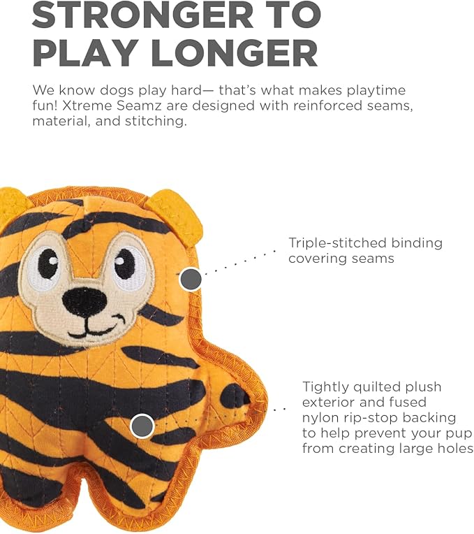 Outward Hound Xtreme Seamz Tiger Squeaky Durable Dog Toy