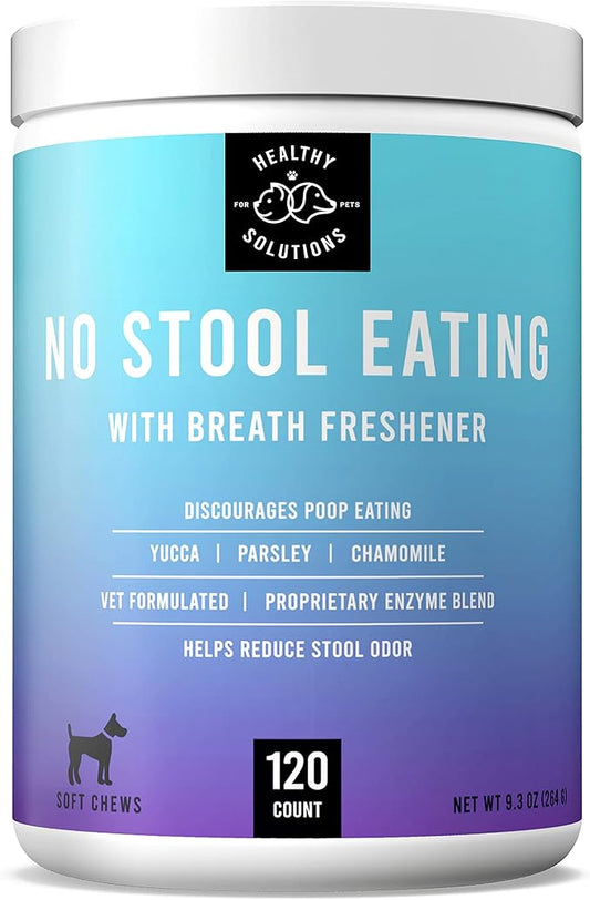 Deterrent for Dogs Eating Poop - Coprophagia No Poo Chews Prevent Dog from Eating Stool - Chew Enhanced with Breath Freshener, Enzymes, & Probiotics to Help Ease and Stop This Nasty Habit | 120ct