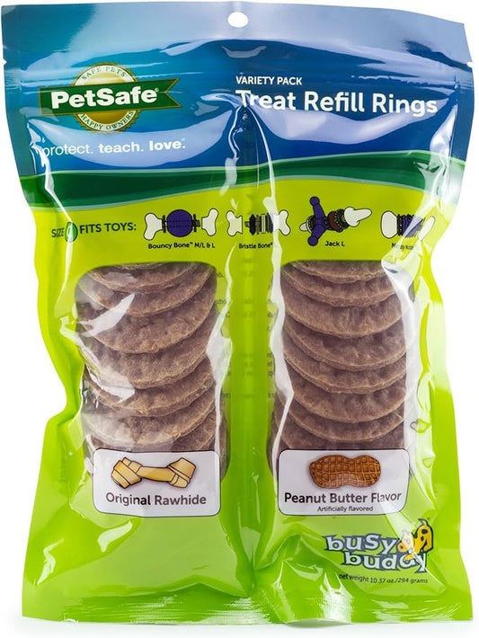 PetSafe Treat Rings for Busy Buddy Dog Toys - Easy to Digest - Interactive Toy Refills for Aggressive Chewers - Stimulating Puppy Supplies - Eases Stress - 24 Rings - Size C - Original/Peanut Butter