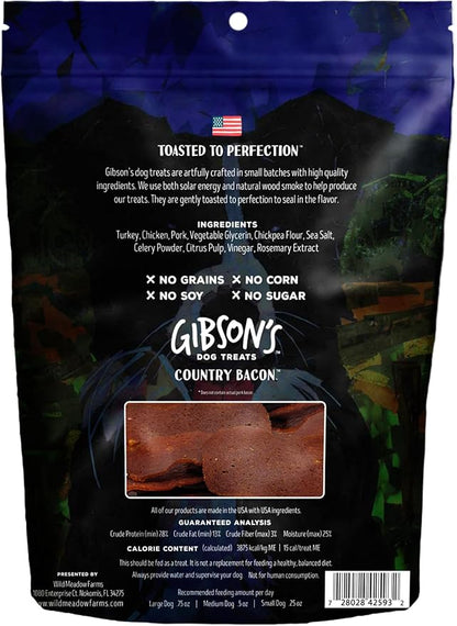 Wild Meadow Farms - Gibson's Country Bacon with Pork, Soft Jerky Dog Treats, Crafted with Real Meat, Aromatic, and Grain-Free for Training and Rewarding Dogs of All Breeds and Ages - 3 Ounce Pouch