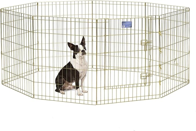 MidWest Homes for Pets Foldable Metal Dog Exercise Pen / Pet Playpen, Gold zinc w/ door, 24'W x 30'H, 1-Year Manufacturer's Warranty