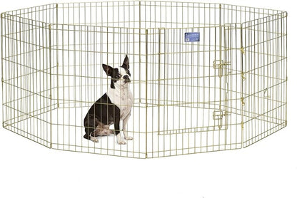 MidWest Homes for Pets Foldable Metal Dog Exercise Pen / Pet Playpen, Gold zinc w/ door, 24'W x 30'H, 1-Year Manufacturer's Warranty