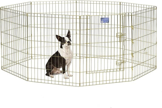 MidWest Homes for Pets Foldable Metal Dog Exercise Pen / Pet Playpen, Gold zinc w/ door, 24'W x 30'H, 1-Year Manufacturer's Warranty