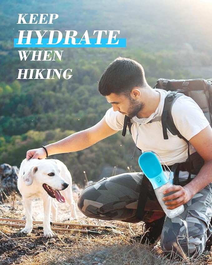 Dog Water Bottle, 2 in 1, Leak Proof Portable Pet Water Bottle with Food Container, Outdoor Portable Water Dispenser for Dog, Puppy Supply for Walking, Hiking, Camping, Travel (19oz Blue)