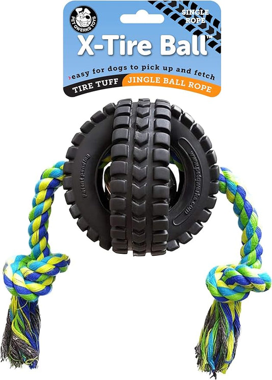 Pet Qwerks X-Tire Ball Dog Toys - Rope Interactive Chew Toy - Medium