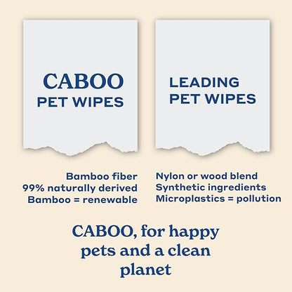 Caboo Tree Free Pet Wipes for Dogs & Cats | Natural, Earth Friendly, Deodorizing, Hypoallergenic Cleaning Wipes for Eyes, Ears, Paws, & Face (Unscented, 2 Canisters, Total of 140 Jumbo Wipes)