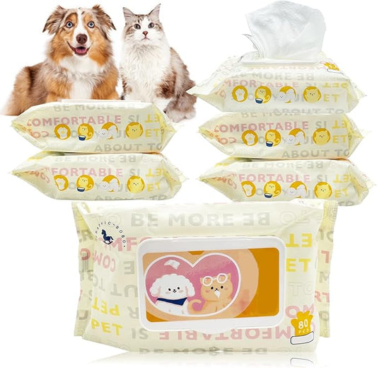Hamiledyi Pet Wipes for Dogs, 6 Packs of 80 Count Cats Paws Feet Wipe, Soft Thick Puppy Grooming Wipes with Lids for Quick Cleaning Butt Feet Ears Eyes Nose
