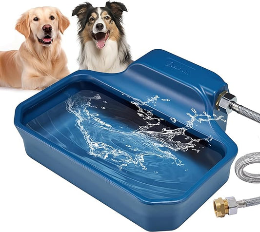 Automatic Dog Water Bowl Dispenser, 1 Gallon Dog Water Bowl for Outdoor, Big Water Feeder, Large Waterer for Pets & Livestock, Food Grade Material, Water Auto-Refill, Fit 3/4" Faucet, Blue