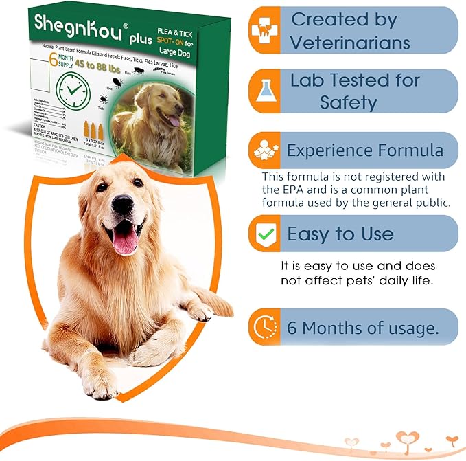 Total Pest Defense: Dog Flea and Tick Prevention Drops, Repels Efficiently, Natural Formula, Comes with Free Flea Collar and Comb, for Dogs 4-44-88 lbs, (6 Month Supply)