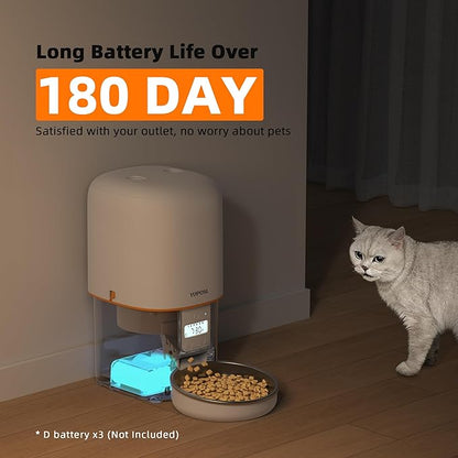 Automatic Cat Feeders - 2L/4L Cat Food Dispenser Easy to Use, Timed Automatic Pet Feeder with Over 180-day Battery Life, 1-6 Meals Dry Food Programmable Portion Control Also for Dogs