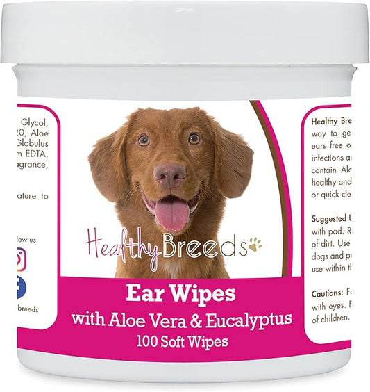 Healthy Breeds Nova Scotia Duck Tolling Retriever Ear Cleaning Wipes with Aloe & Eucalyptus for Dogs 100 Count