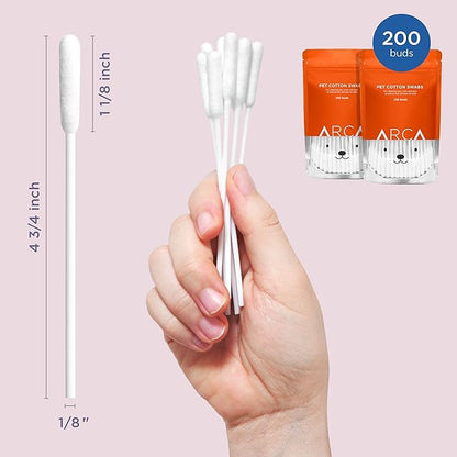 Cotton Swabs for Dogs and Cats - Cat & Dog Ear Cleaner Long Cotton Swab - Extra Long Stick, Cat & Dog Ear Cleaning Kit for Puppies and Pets, Multipurpose Pet Cotton Swabs for Ears (200 buds)