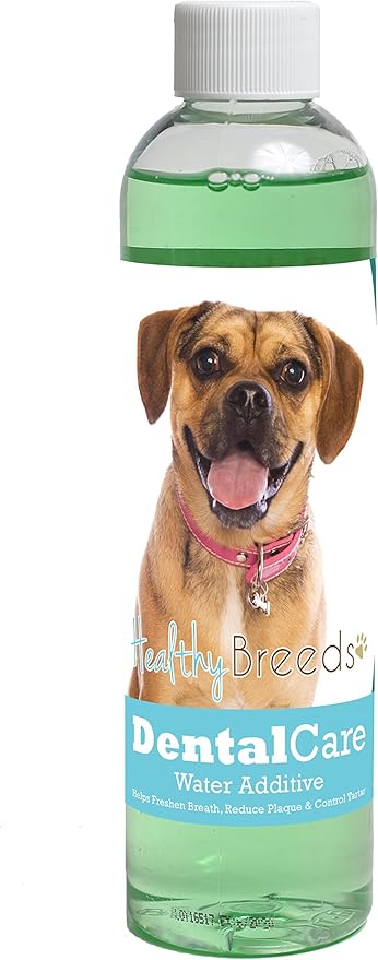 Healthy Breeds Dog Dental Care Water Additive for Puggle - Helps Freshen Breath, Reduce Plaque & Control Tartar - Mint Flavor - 8 oz