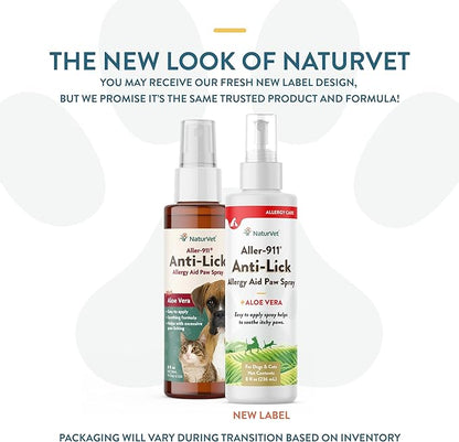 NaturVet Aller-911 Anti-Lick Paw Spray for Dogs & Cats – Includes Aloe Vera – Helps Sooth Itchy Paws, Offers Dog & Cat Allergy Support – Helps Discourage Pet Licking – 8 Oz. Spray