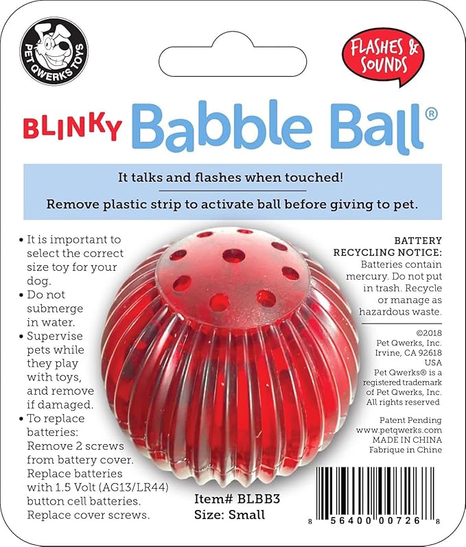 Pet Qwerks Blinky Babble Ball - Flashing Interactive Chew Dog Toy - Small