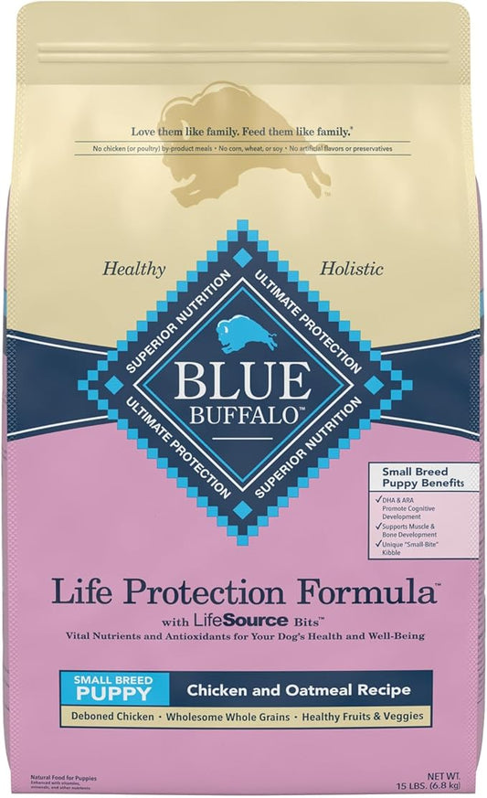 Blue Buffalo Life Protection Formula Natural Puppy Small Breed Dry Dog Food, Chicken and Oatmeal 15-lb