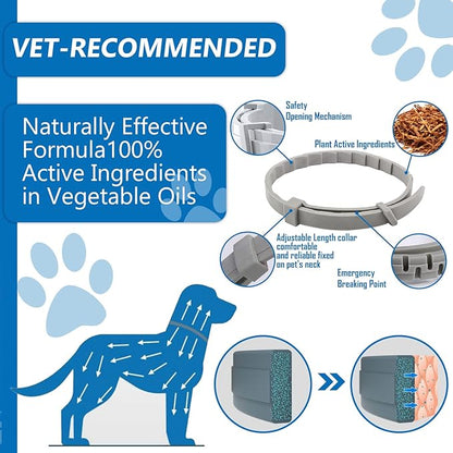 Flea Collar for Dogs - 2 Pack Dog Flea Collar - 12 Months Natural Flea and Tick Prevention for Small, Medium, Large Dogs - Adjustable & Safe - Free Flea Comb