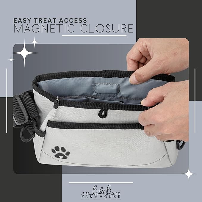 Dog Treat Pouches for Pet Training - Custom Design - Dog Treat Bag for Dog Training & Behavior Aids - Fanny Pack for Dog Walking Bag - Puppy Training Treat Pouch & Snacks Bag Pouch (Grey)