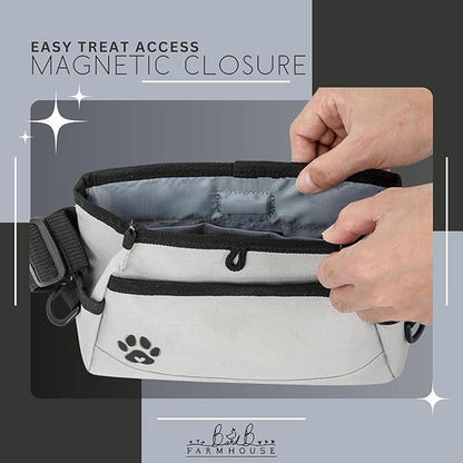 Dog Treat Pouches for Pet Training - Custom Design - Dog Treat Bag for Dog Training & Behavior Aids - Fanny Pack for Dog Walking Bag - Puppy Training Treat Pouch & Snacks Bag Pouch (Grey)