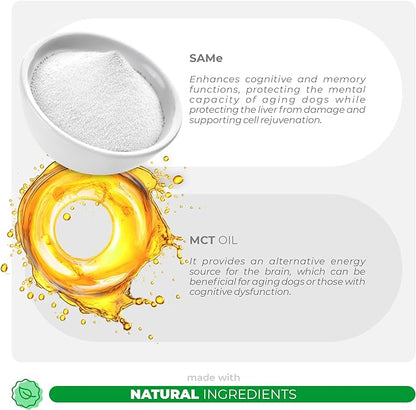 SAMe for Dogs - S-Adenosyl-L-Methionine - 90 Soft Chews - with MCT Oil for Better Absorption - Promotes Brain Health, Liver Support, and Cognitive Function