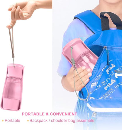 Dog Water Bottle with Food Container - Foldable Portable Puppy Travel Water Dispenser, Leak Proof Dog Water Bowl Summer Accessories for Pet Outdoor Walking Hiking (Pink)