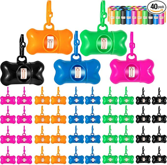 40 Pack Bone Shaped Poop Bag Dispenser Pet Waste Disposal Bag Dispenser (Random Color)