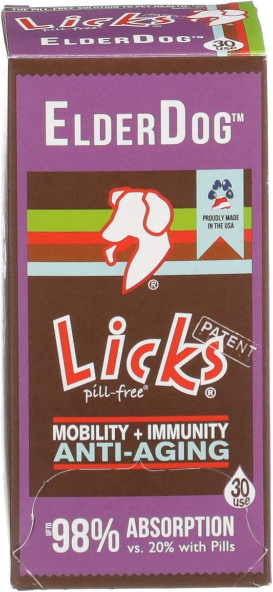 Licks Pill-Free ElderDog - Older Dog Vitamins and Supplements - Joint & Immune Support Supplements for Dogs - Dog Coat & Digestion Supplement for Senior Dogs - Gel Packets - Roasted Chicken, 30 Use