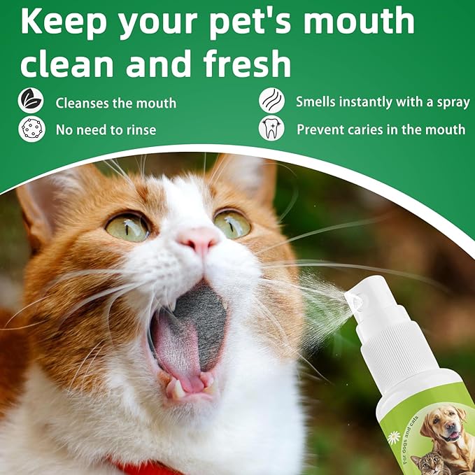 Pet Oral Spray, Dog Dental Care, Cat Dental Care,pet supplies,Oral Hygiene Spray for Dogs and Cats, Oral Cleaning Mouthwash, Edible Fresh Breath, Oral Deodorizer, Treats Gingivitis in Dogs and Cats