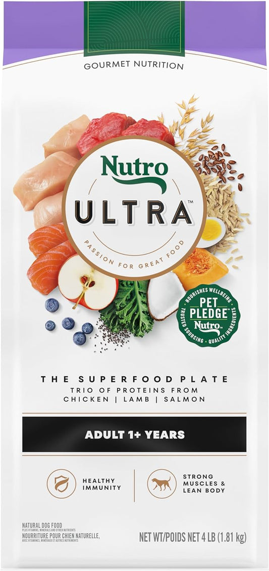 Nutro Ultra Adult High Protein Natural Dry Dog Food with a Trio of Proteins from Chicken, Lamb and Salmon, 4 lb. Bag